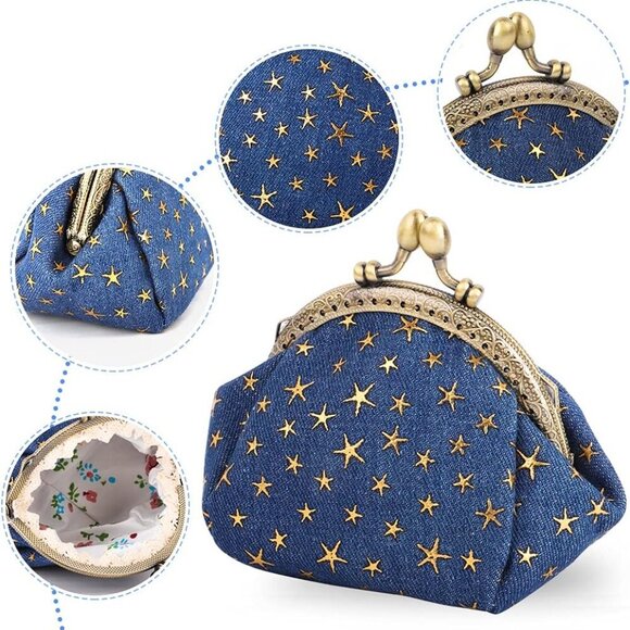 Five-Pointed Star Coin Purse Denim Change Pouch Wallets Buckle with Kisslock Cla - Picture 2 of 7